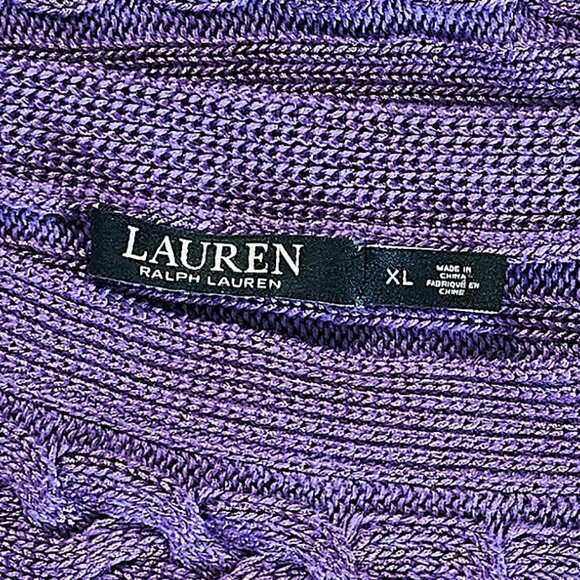 LAUREN by RALPH LAUREN - Classic cable knit short sleeve purple tunic sweater - Picture 7 of 7